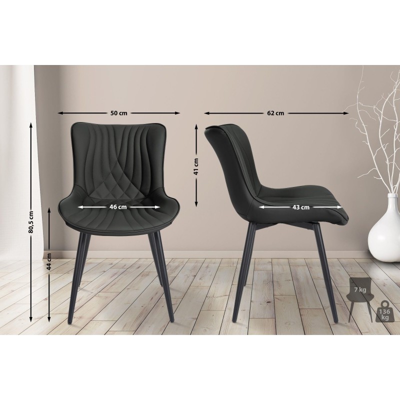 Silla de Confidente KIMET, Patas Metálicas, en Piel color Negro