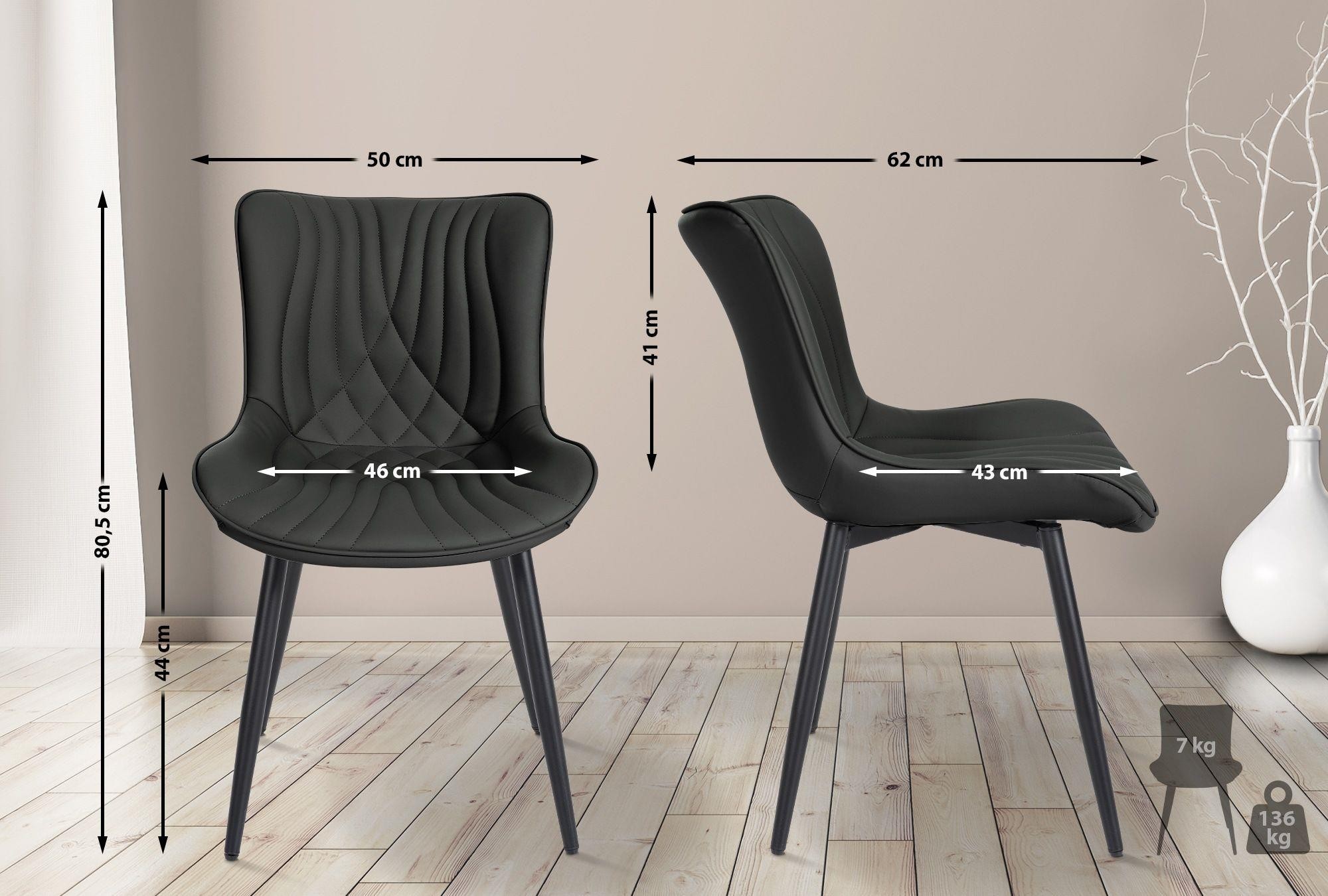 Silla de Confidente KIMET, Grueso Acolchado, Patas Metálicas, en Piel color Negro