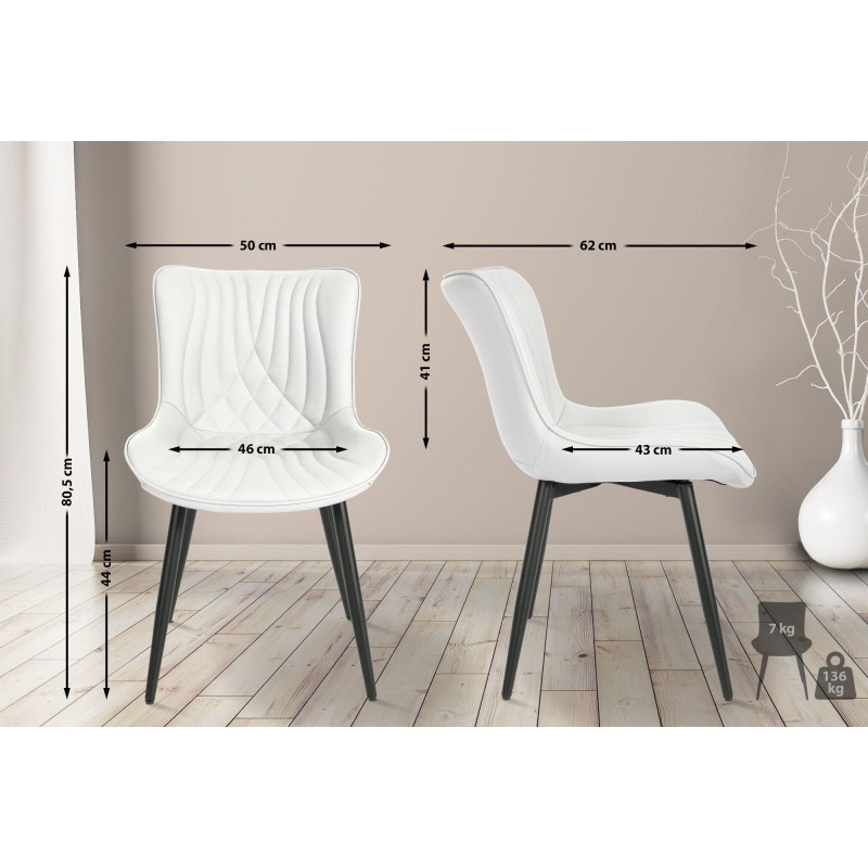 Silla de Confidente KIMET, Patas Metálicas, en Piel color Negro