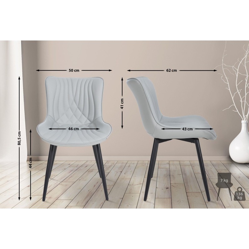 Silla de Confidente KIMET, Patas Metálicas, en Piel color Negro