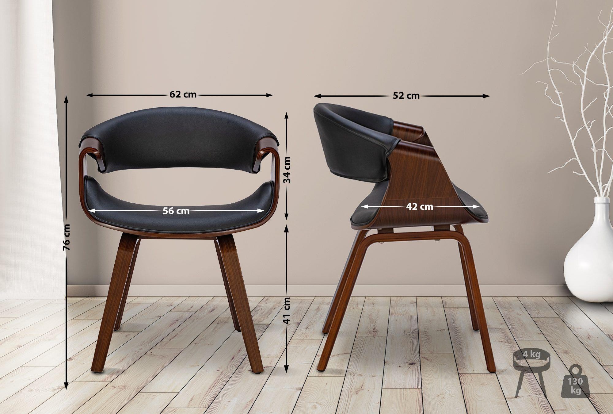 Silla de Confidente MARGOT, Diseño Exclusivo, Estructura en Madera, en Piel color Negro