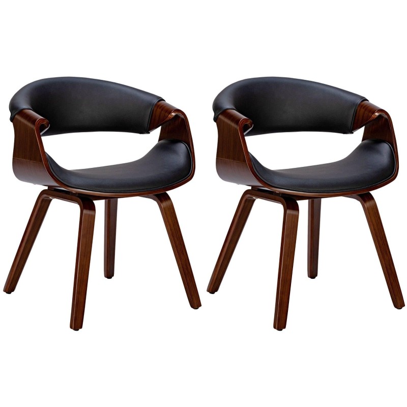 Silla de Confidente MARGOT, marco de madera, en piel color negro