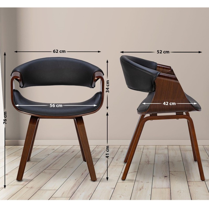Silla de Confidente MARGOT, marco de madera, en piel color negro