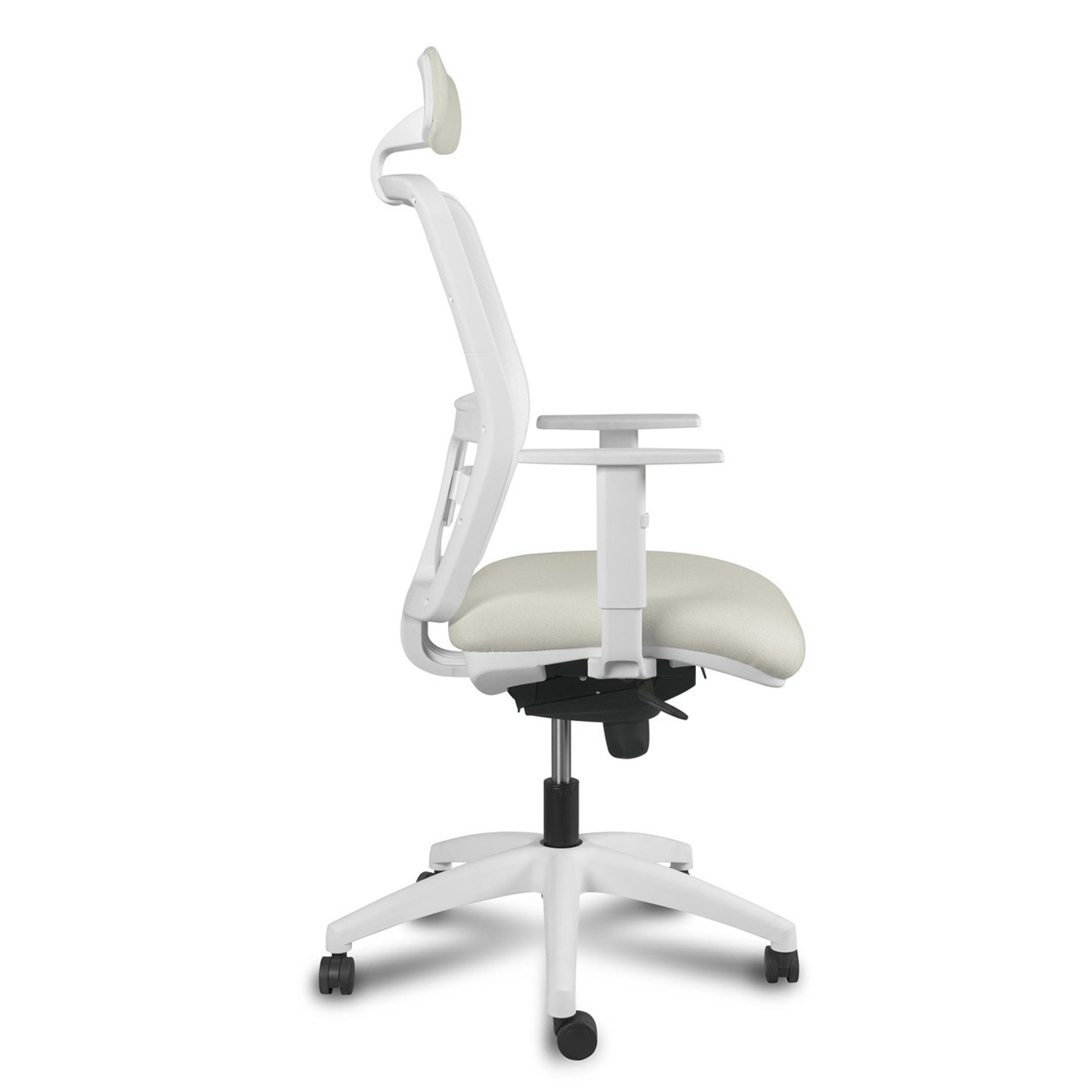 Silla ergonómica POLAR, Estructura Blanca, Reposacabezas, Brazos Ajustables, en Malla Transpirable color Blanco