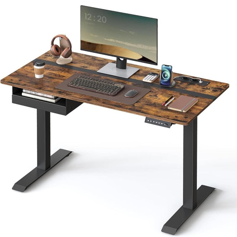 Mesa Ajustable EVEREST, Moderna y versátil, en color Marrón Rústico y Negro