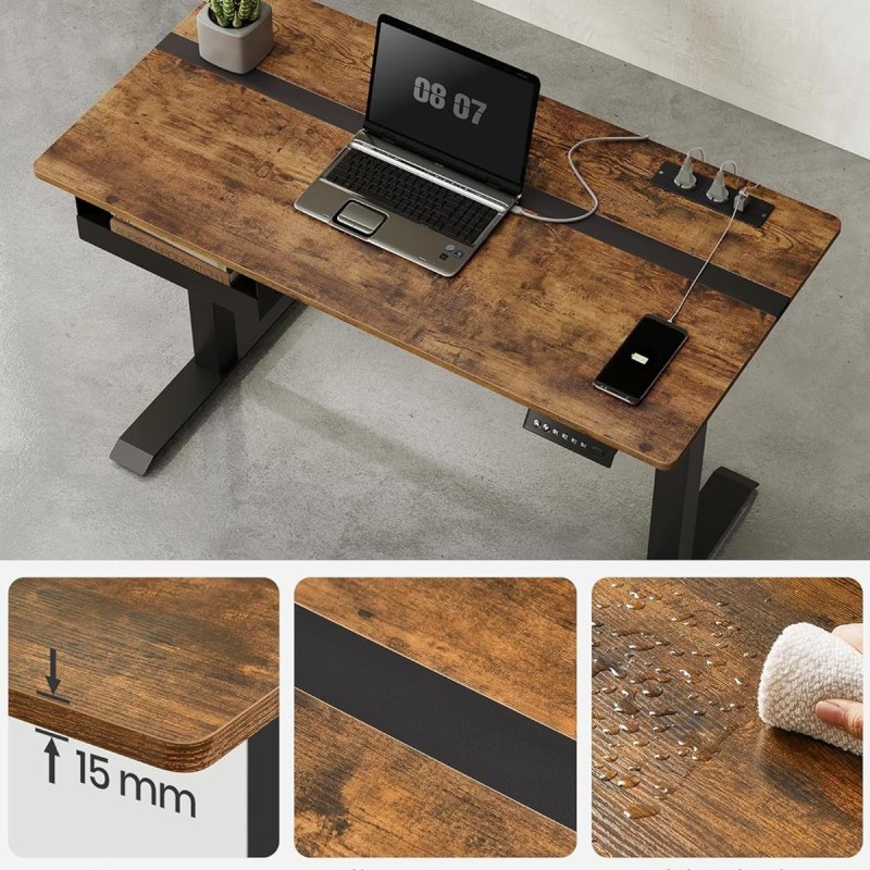 Mesa Ajustable EVEREST, Moderna y versátil, en color Marrón Rústico y Negro