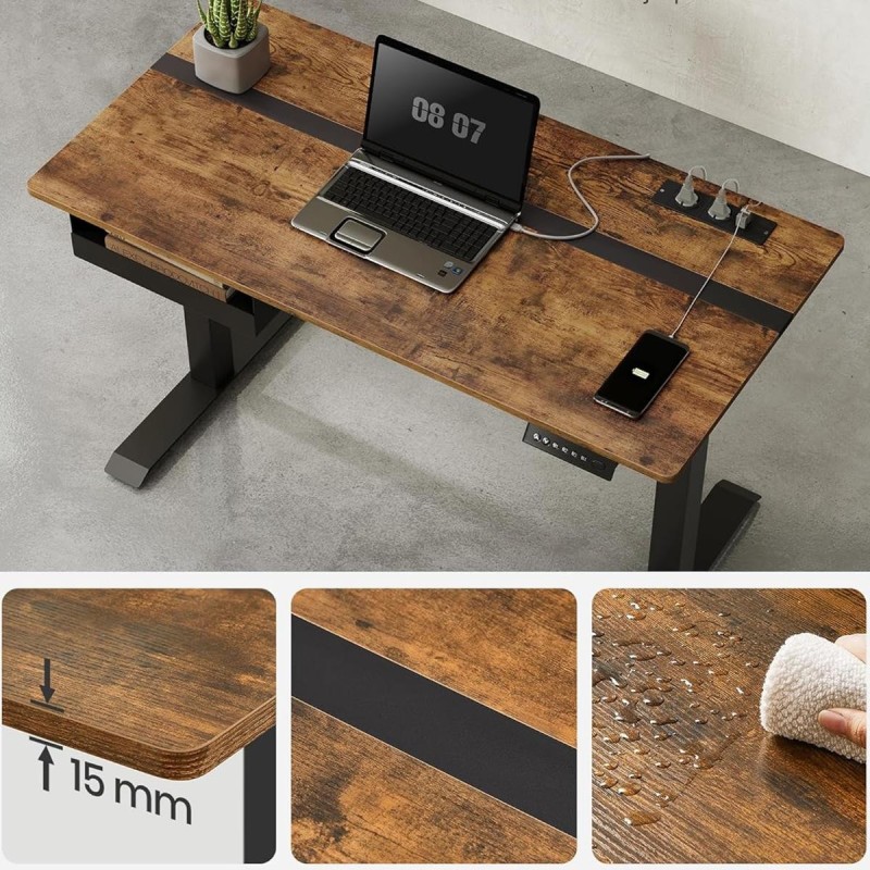 Mesa Ajustable EVEREST, Moderna y versátil, en color Marrón Rústico y Negro