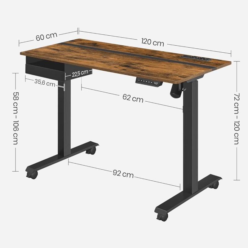 Mesa Ajustable EVEREST, Moderna y versátil, en color Marrón Rústico y Negro