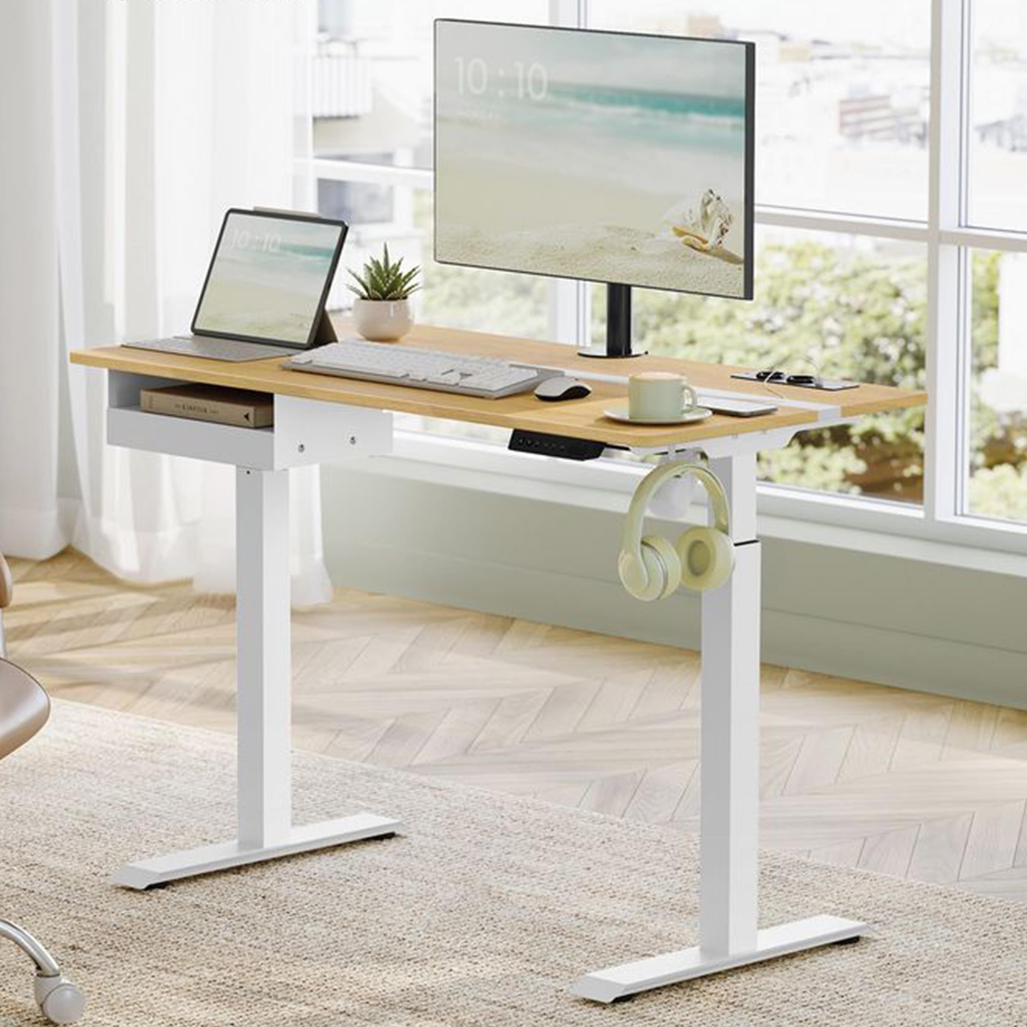 Mesa Elevable EVEREST, 120x60x72-120 cm, Altura Regulable, en color Marrón rústico y Negro