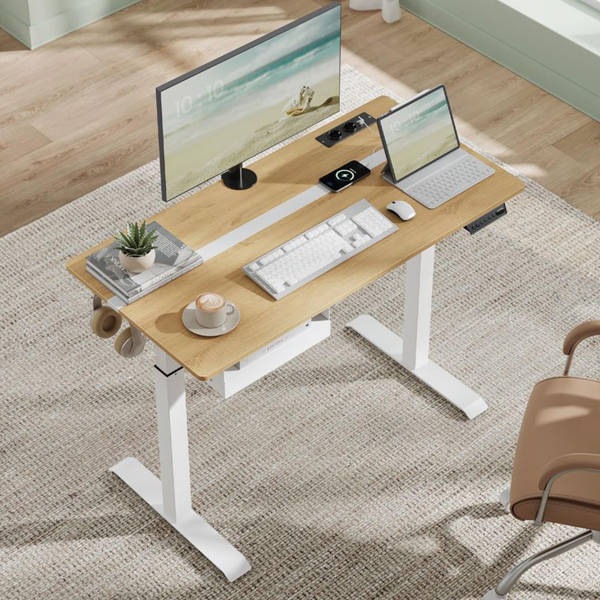 Mesa Elevable EVEREST, 120x60x72-120 cm, Altura Regulable, en color Marrón rústico y Negro
