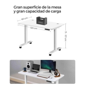Mesa de Ordenador MAKALU, Altura Regulable, 120x60x71-117 cm, Negro