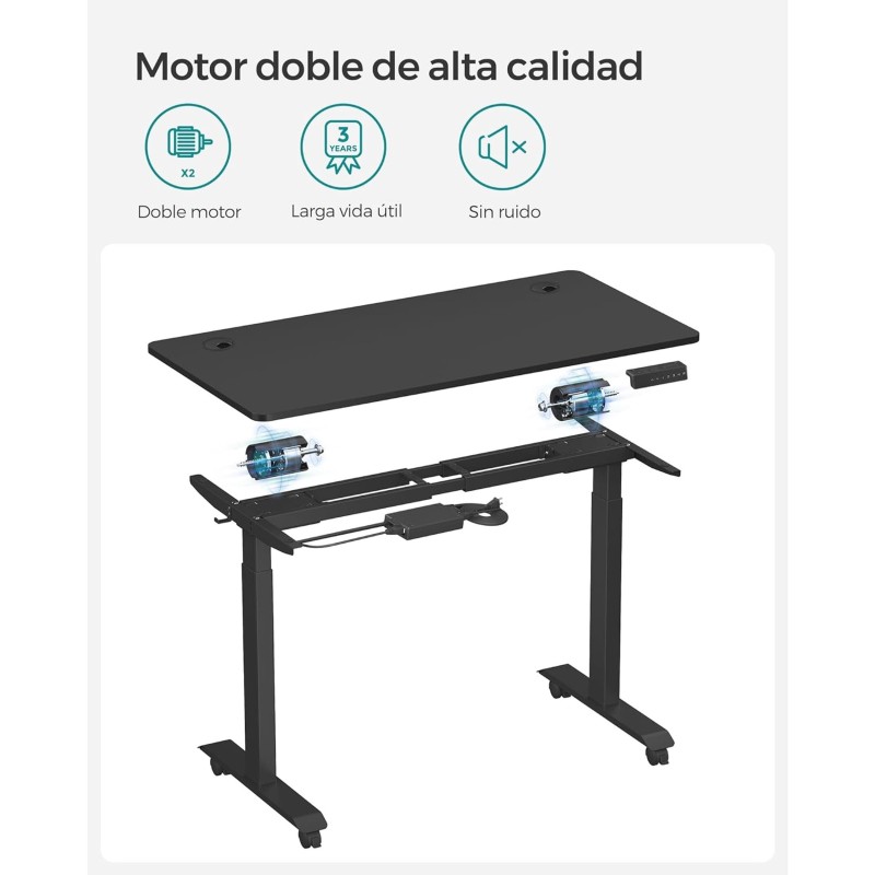 Mesa de Ordenador MAKALU, Altura Regulable, 120x60x71-117 cm, Negro