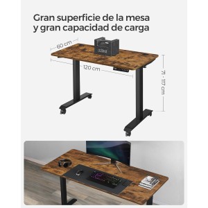 Mesa de Ordenador MAKALU, Altura Regulable, 120x60x71-117 cm, Negro