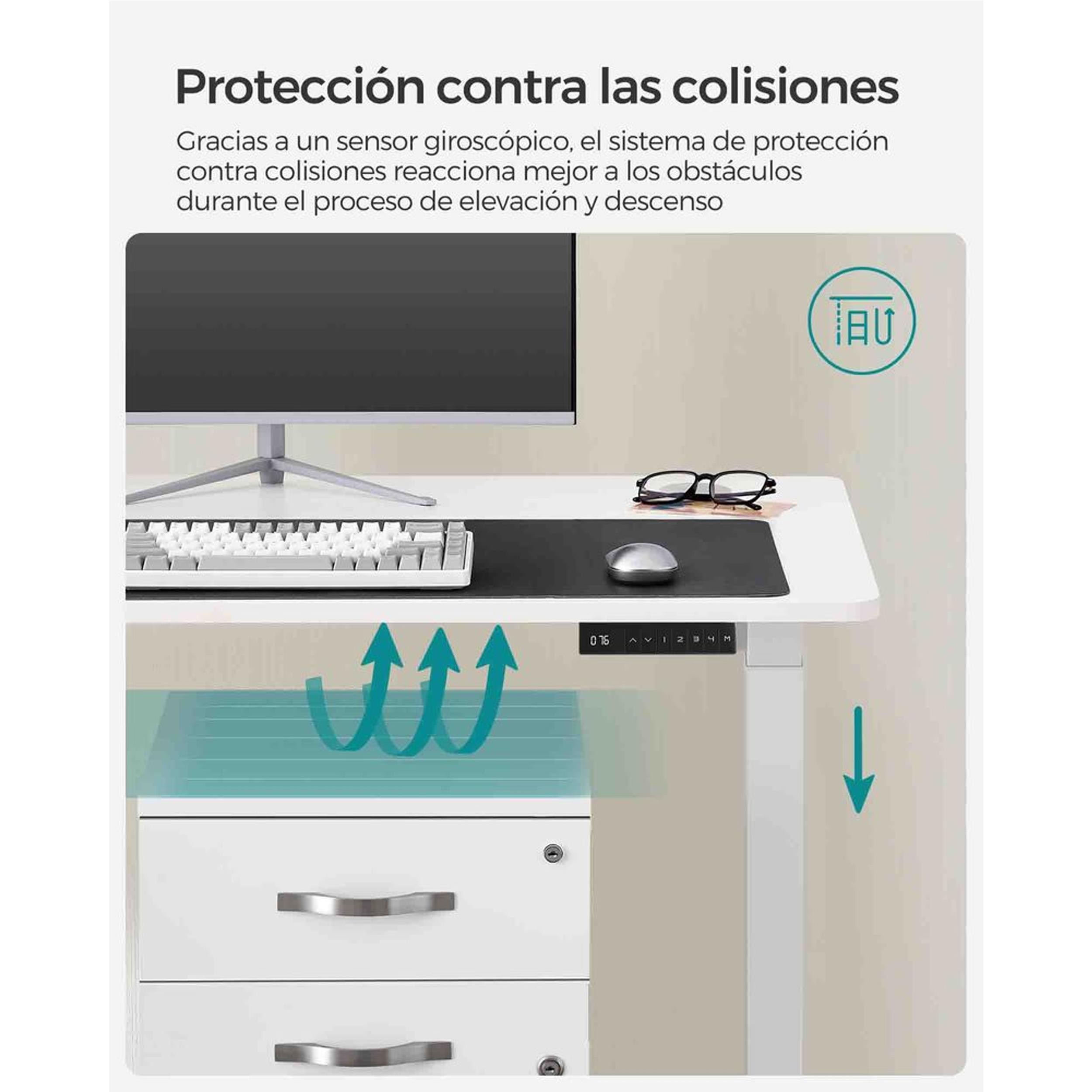 Mesa de Ordenador MAKALU, Altura Regulable Eléctrica, 140x70x71-117 cm, color Negro