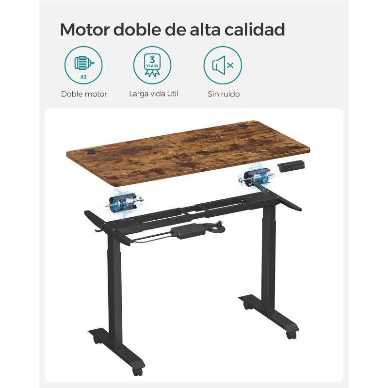 Mesa de Ordenador MAKALU, Altura Regulable, 140x70x71-117 cm, Negro