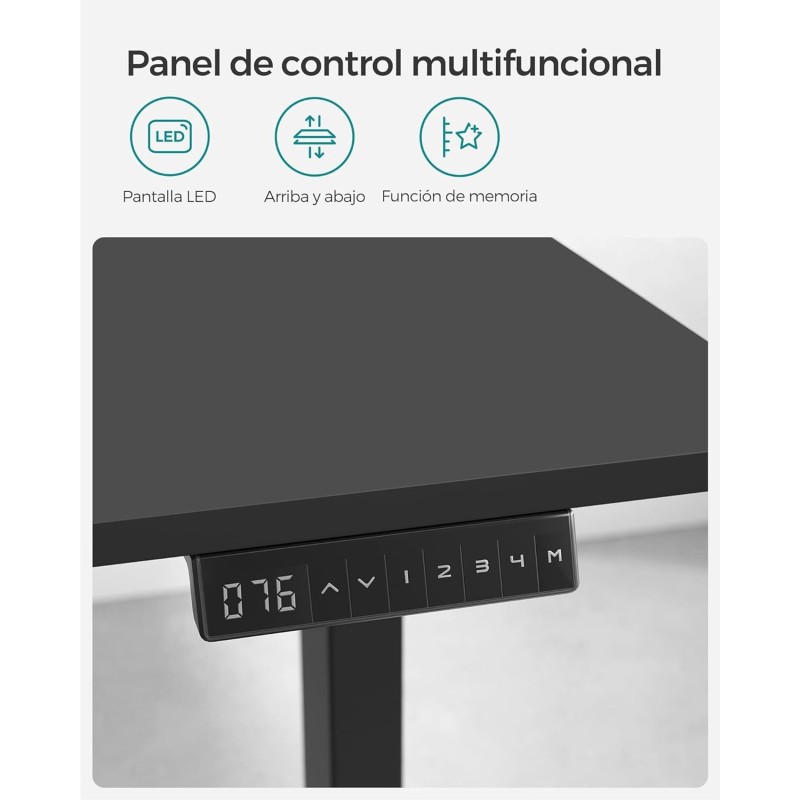 Mesa de Ordenador MAKALU, Altura Regulable, 140x70x71-117 cm, Negro