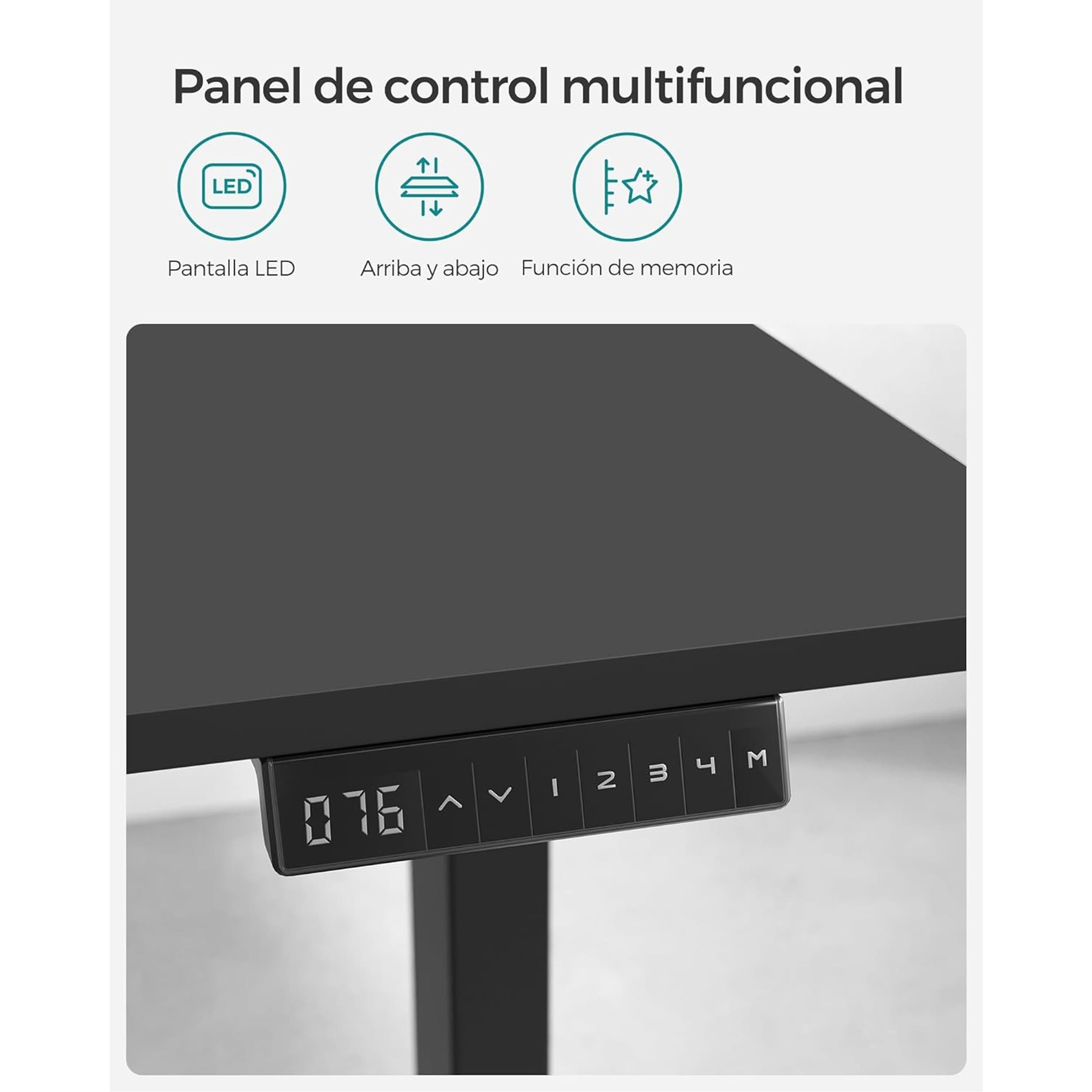 Mesa de Ordenador MAKALU, Altura Regulable Eléctrica, 140x70x71-117 cm, color Negro