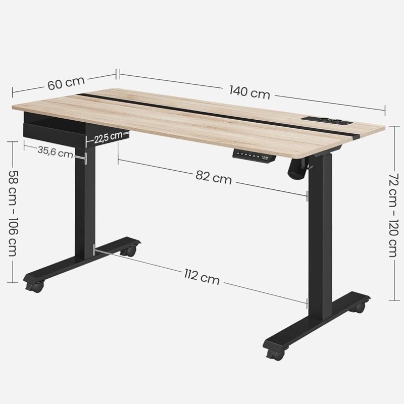 Mesa Ajustable EVEREST, Moderna y versátil, en color Marrón Rústico y Negro