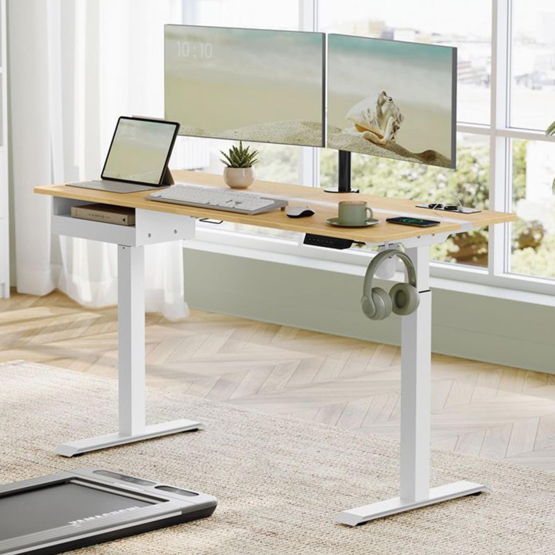 Mesa Ajustable EVEREST, Moderna y versátil, en color Marrón Rústico y Negro