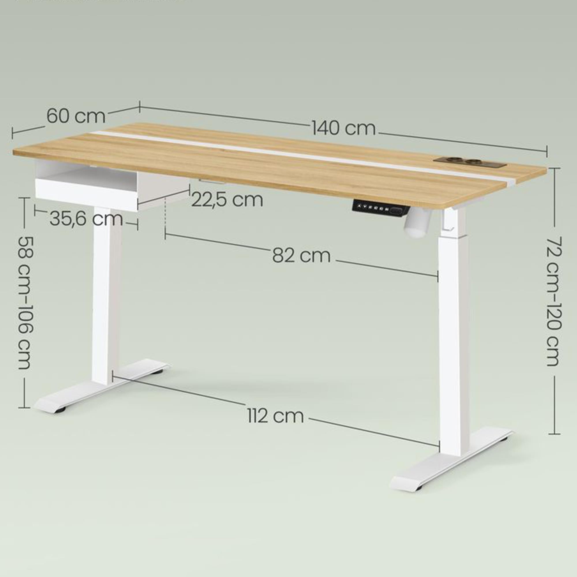 Mesa Elevable EVEREST, 140x60x72-120 cm, Altura Regulable, en color Marrón rústico y Negro