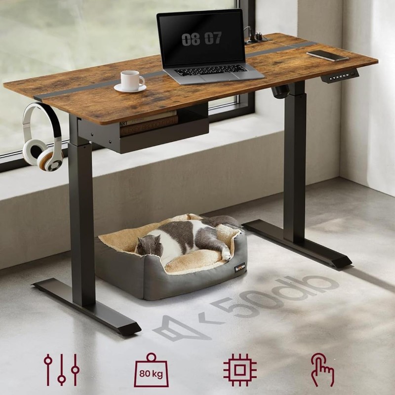 Mesa Ajustable EVEREST, Moderna y versátil, en color Marrón Rústico y Negro