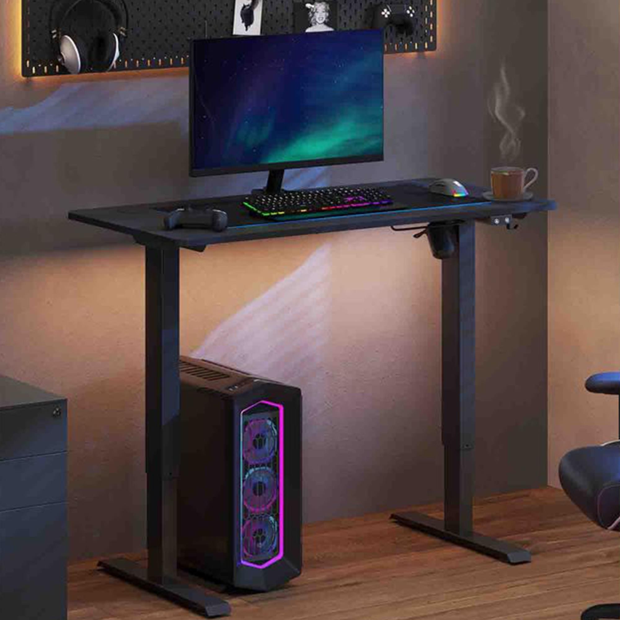 Mesa de Ordenador MONFORTE, Altura Regulable, 120x60x73-114 cm, en color Negro