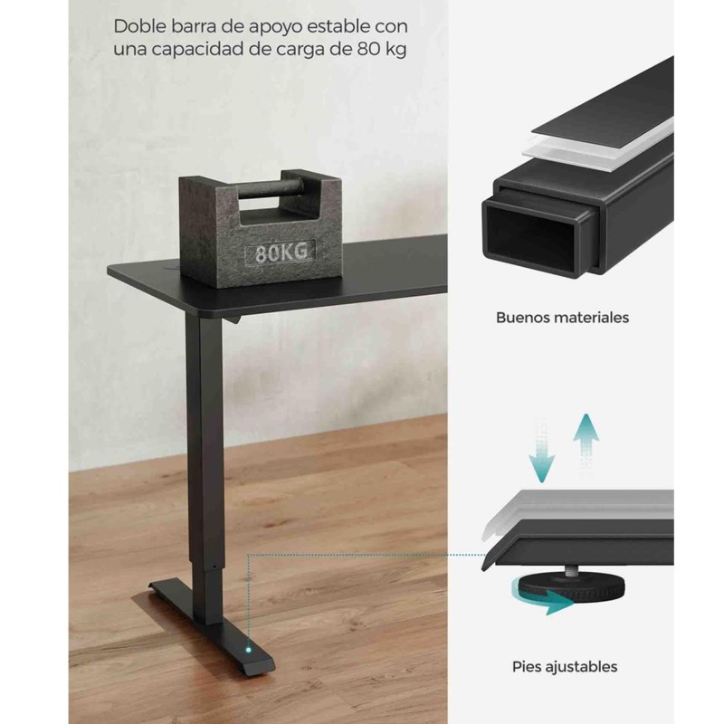 Mesa de odernador elevable MONFORTE, sencilla y moderna, en color Negro