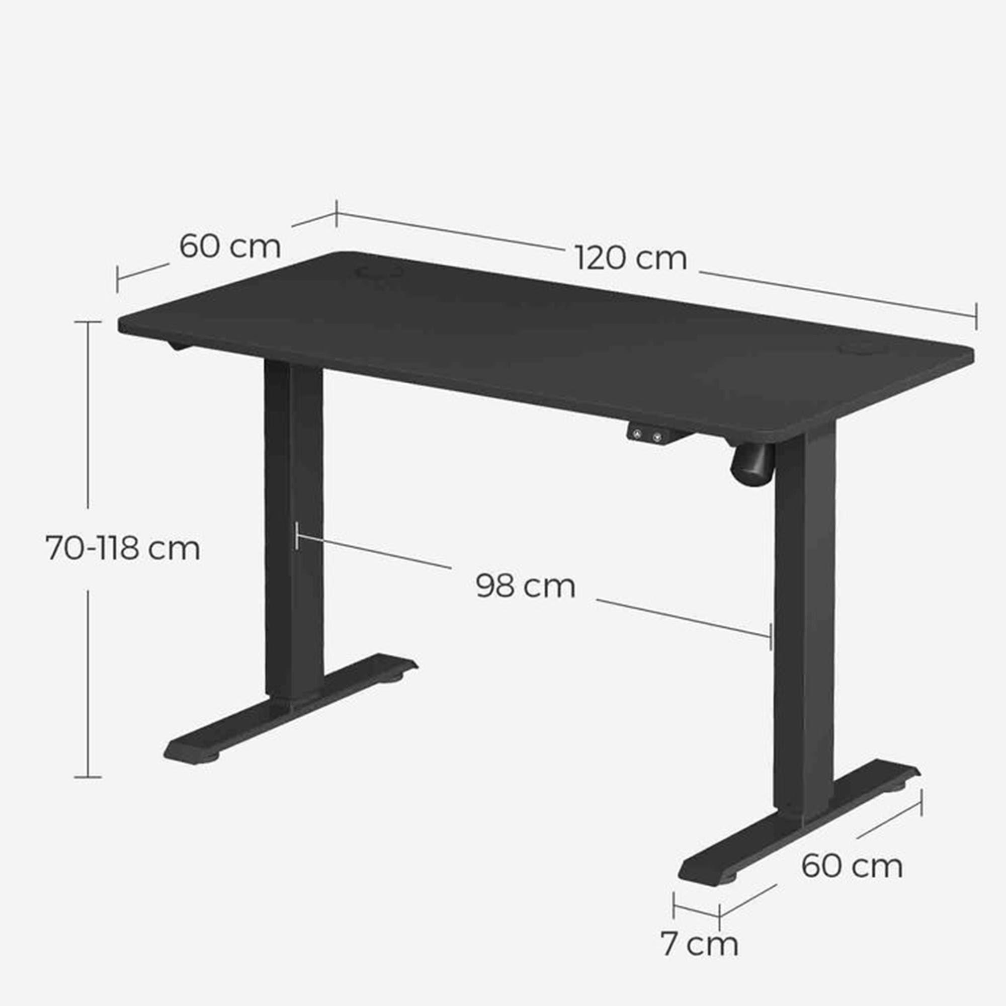 Mesa de Ordenador MONFORTE, Altura Regulable, 120x60x73-114 cm, en color Negro