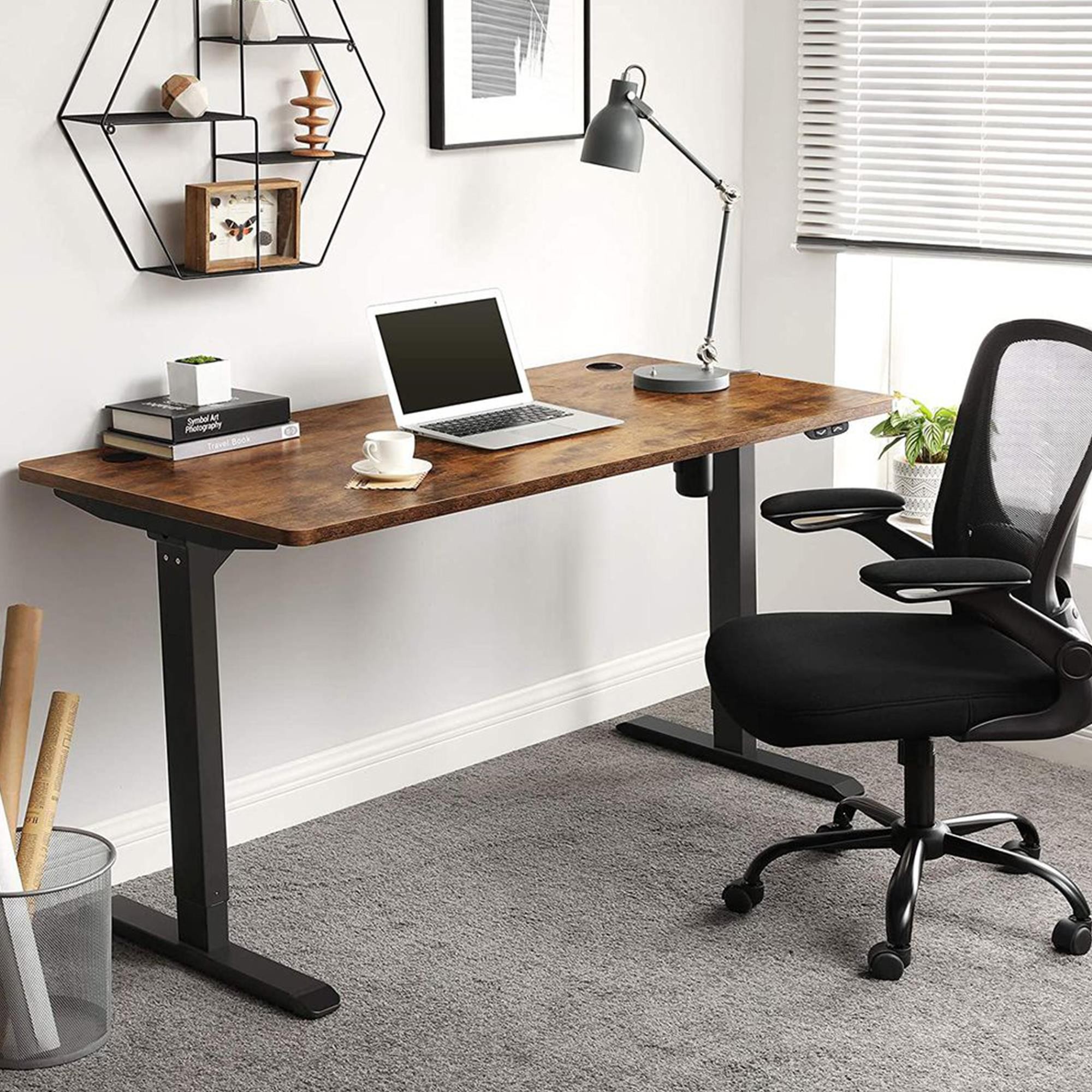 Mesa de Ordenador MONFORTE, Altura Regulable, 140x70x73-114 cm, en color Negro