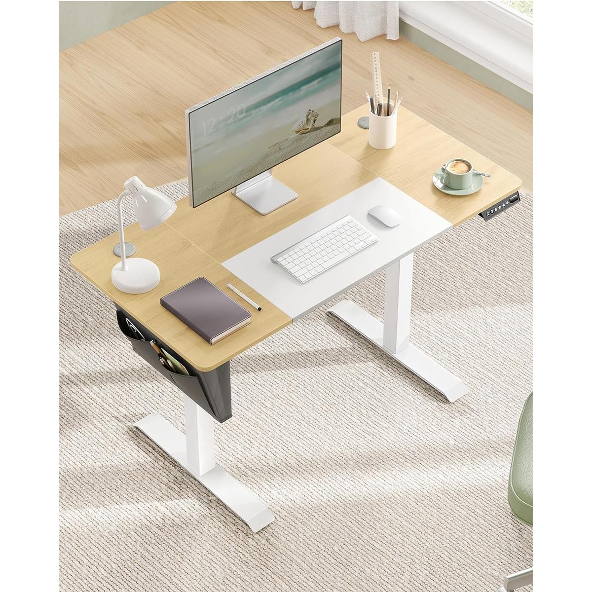 Mesa de Ordenador Elevable ALPES, 120x60x72-120 cm, en color Marrón Rústico y Negro