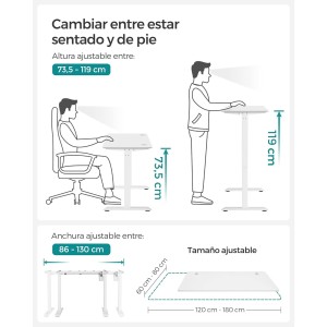 Escritorio ANETO, Altura Regulable Eléctrica, 120x60x73,5-119 cm, Negro