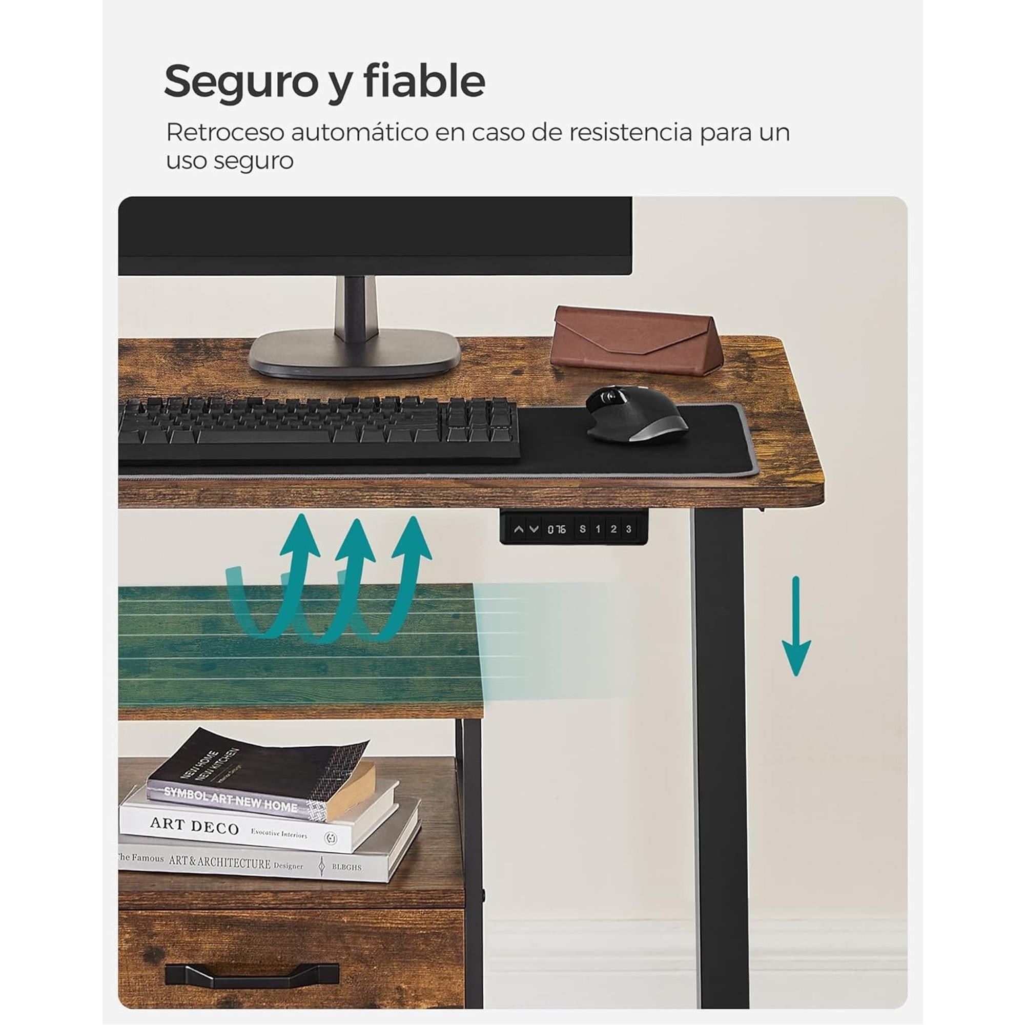 Mesa de Ordenador ANETO, Altura Regulable Eléctrica, 120x60x73,5-119 cm, color Negro