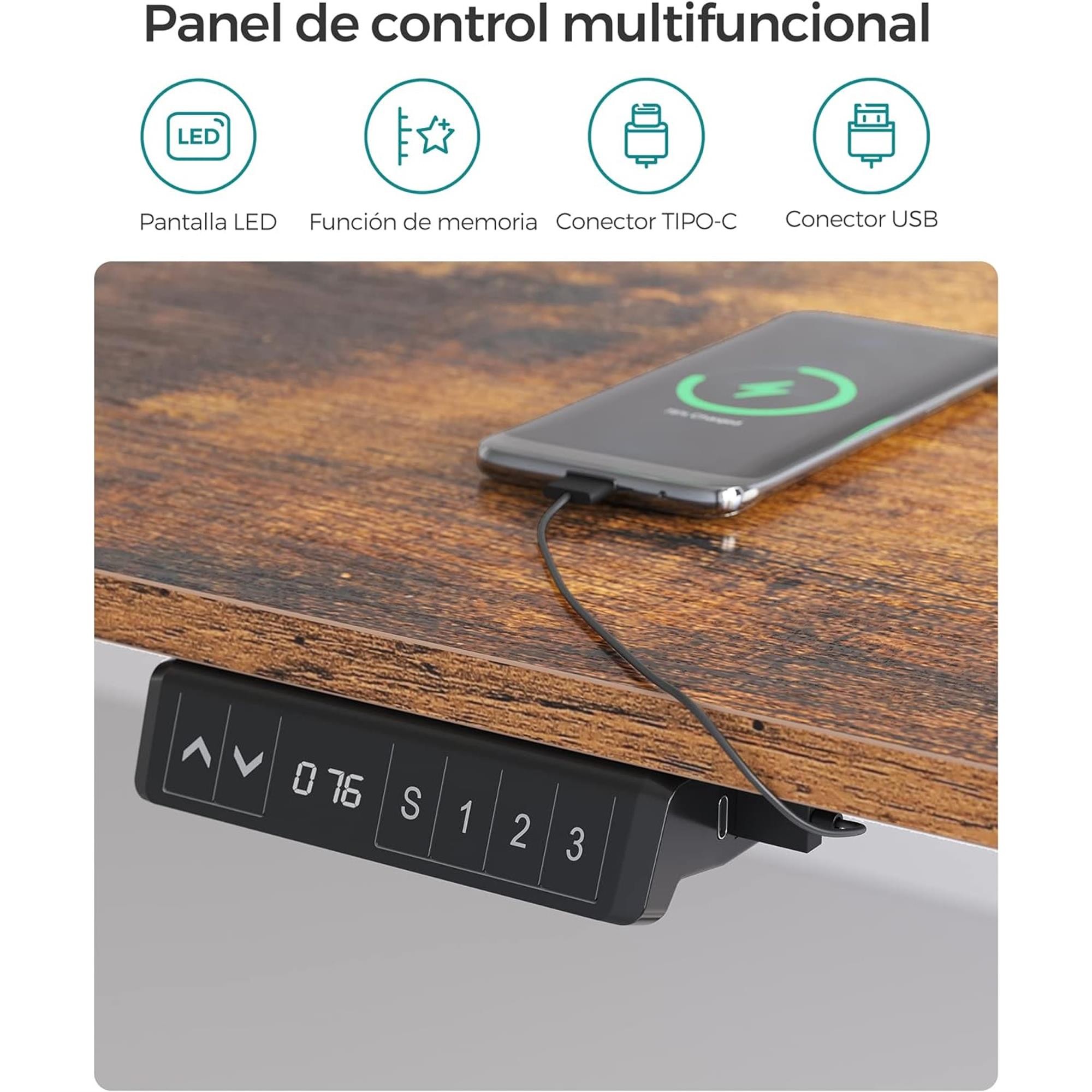 Mesa de Ordenador ANETO, Altura Regulable Eléctrica, 120x60x73,5-119 cm, color Negro