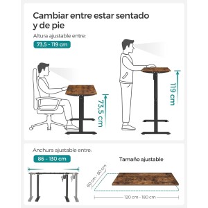 Escritorio ANETO, Altura Regulable Eléctrica, 120x60x73,5-119 cm, Negro