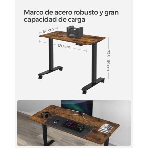Escritorio ANETO, Altura Regulable Eléctrica, 120x60x73,5-119 cm, Negro
