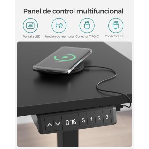 Escritorio ANETO, Altura Regulable Eléctrica, 120x60x73,5-119 cm, Negro