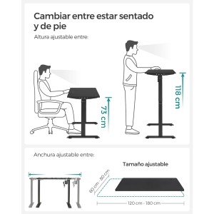 Escritorio ANETO, Altura Regulable Eléctrica, 120x60x73,5-119 cm, Negro