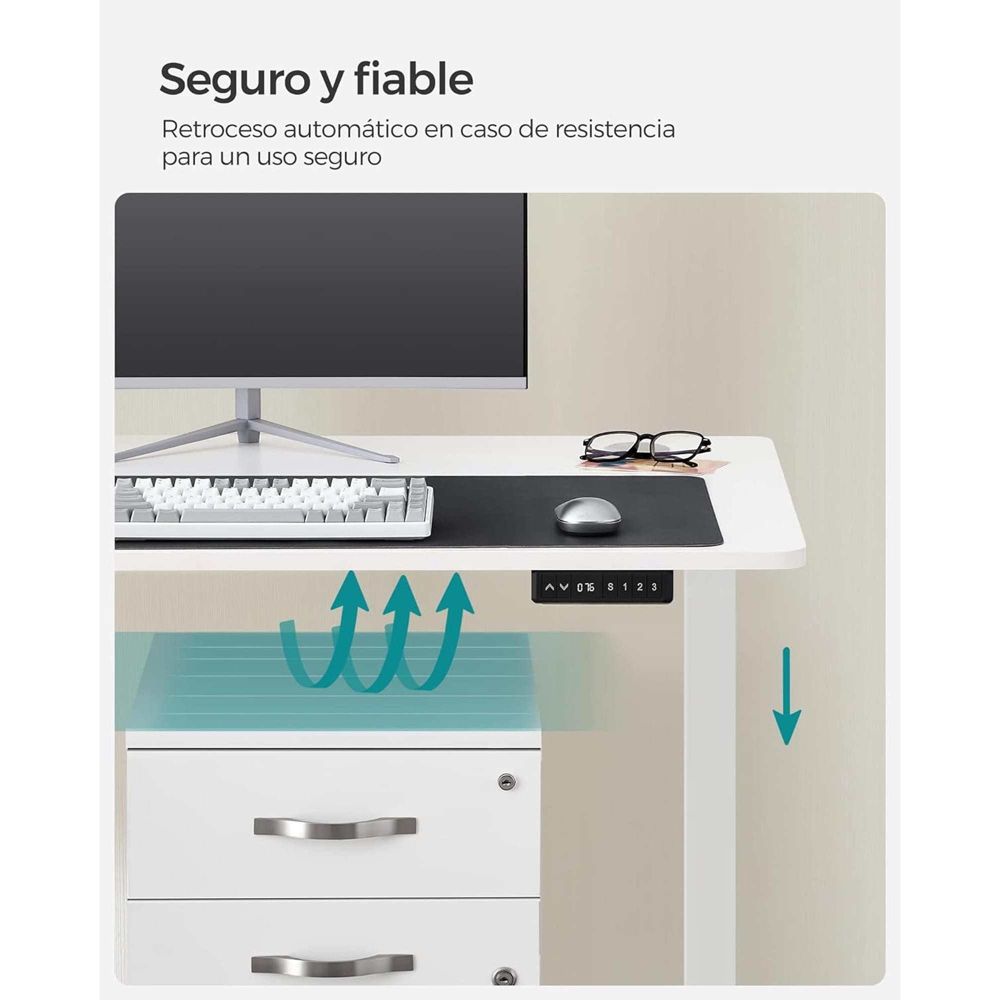 Mesa de Ordenador ANETO, Altura Regulable Eléctrica, 140x60x73,5-119 cm, color Negro