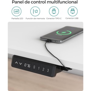 Escritorio ANETO, Altura Regulable Eléctrica, 140x60x73,5-119 cm, Negro