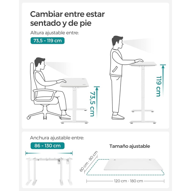 Escritorio ANETO, Altura Regulable Eléctrica, 140x60x73,5-119 cm, Negro