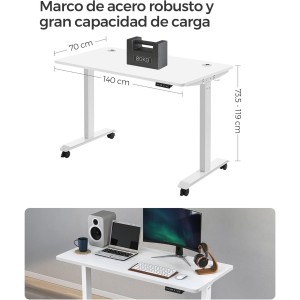 Escritorio ANETO, Altura Regulable Eléctrica, 140x60x73,5-119 cm, Negro