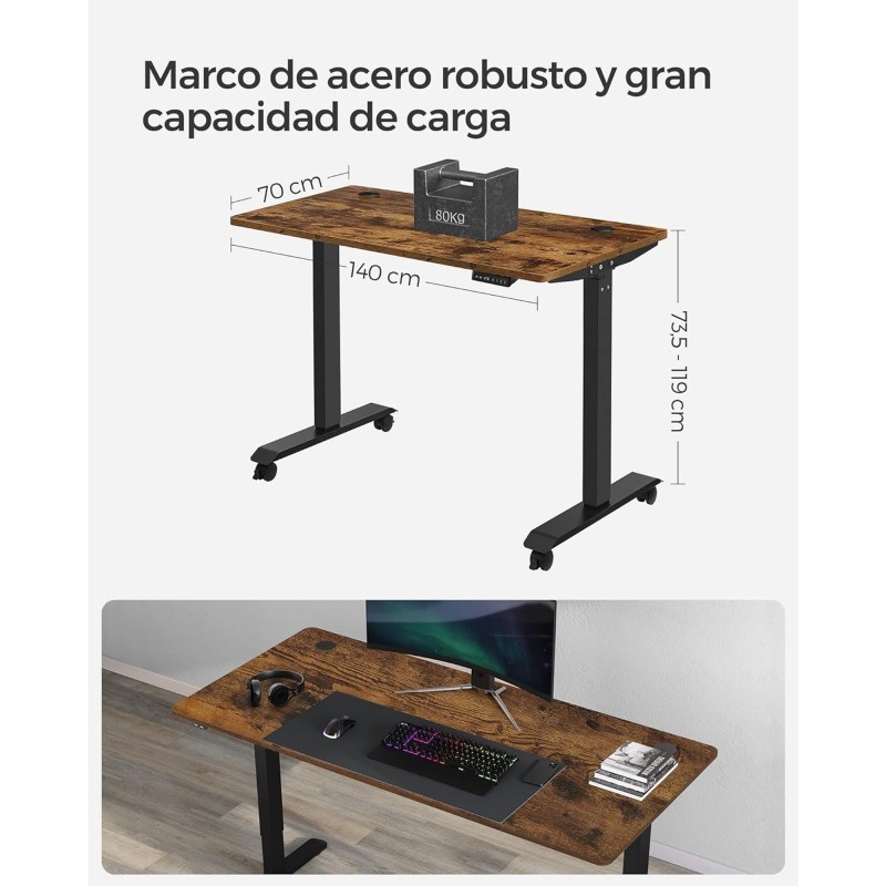 Escritorio ANETO, Altura Regulable Eléctrica, 140x60x73,5-119 cm, Negro