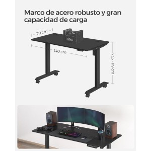Escritorio ANETO, Altura Regulable Eléctrica, 140x60x73,5-119 cm, Negro