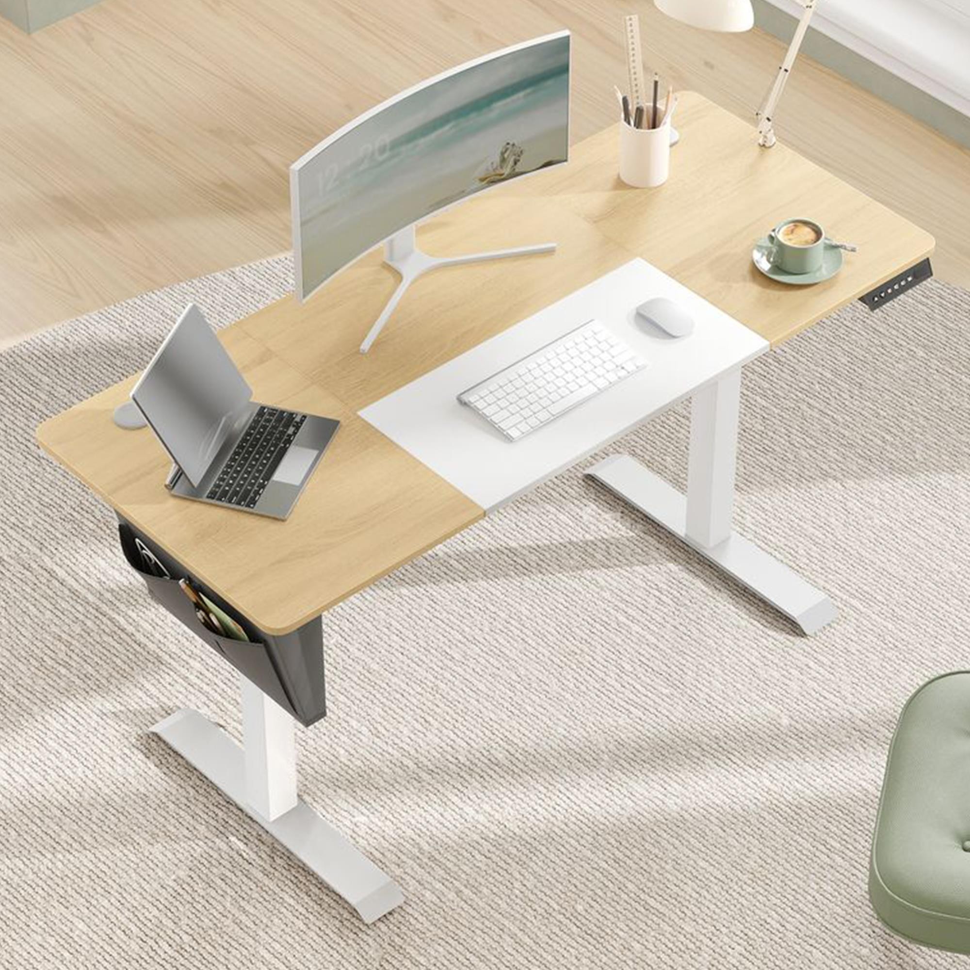 Mesa de Ordenador Elevable ALPES, 140x60x72-120 cm, en color Marrón Rústico y Negro