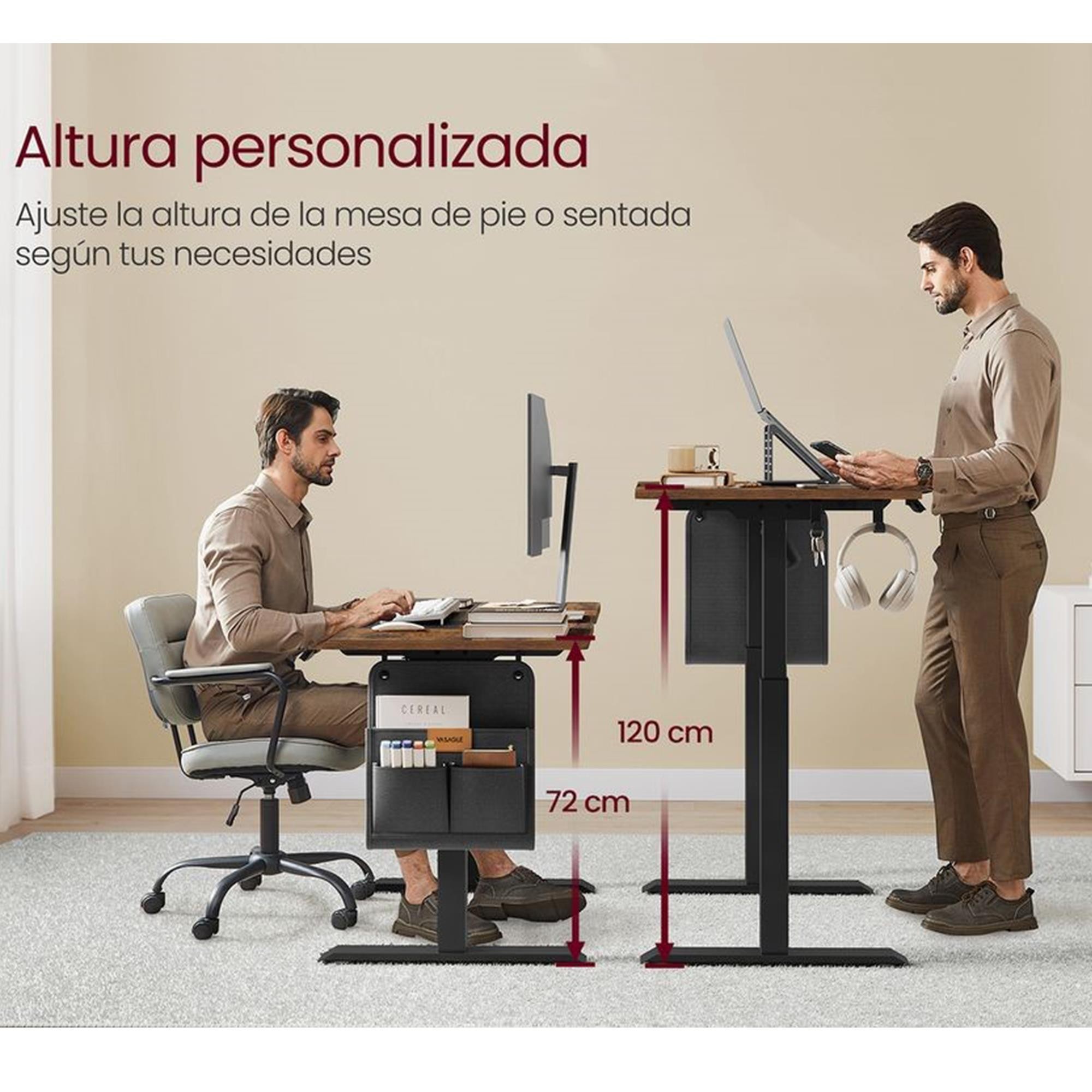 Mesa de Ordenador SOLOMON, Altura Regulable Eléctrica, 120x60x72-120 cm, color Blanco