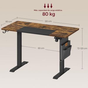 Mesa Elevable SOLOMON, 120x60x72-120 cm, Blanco