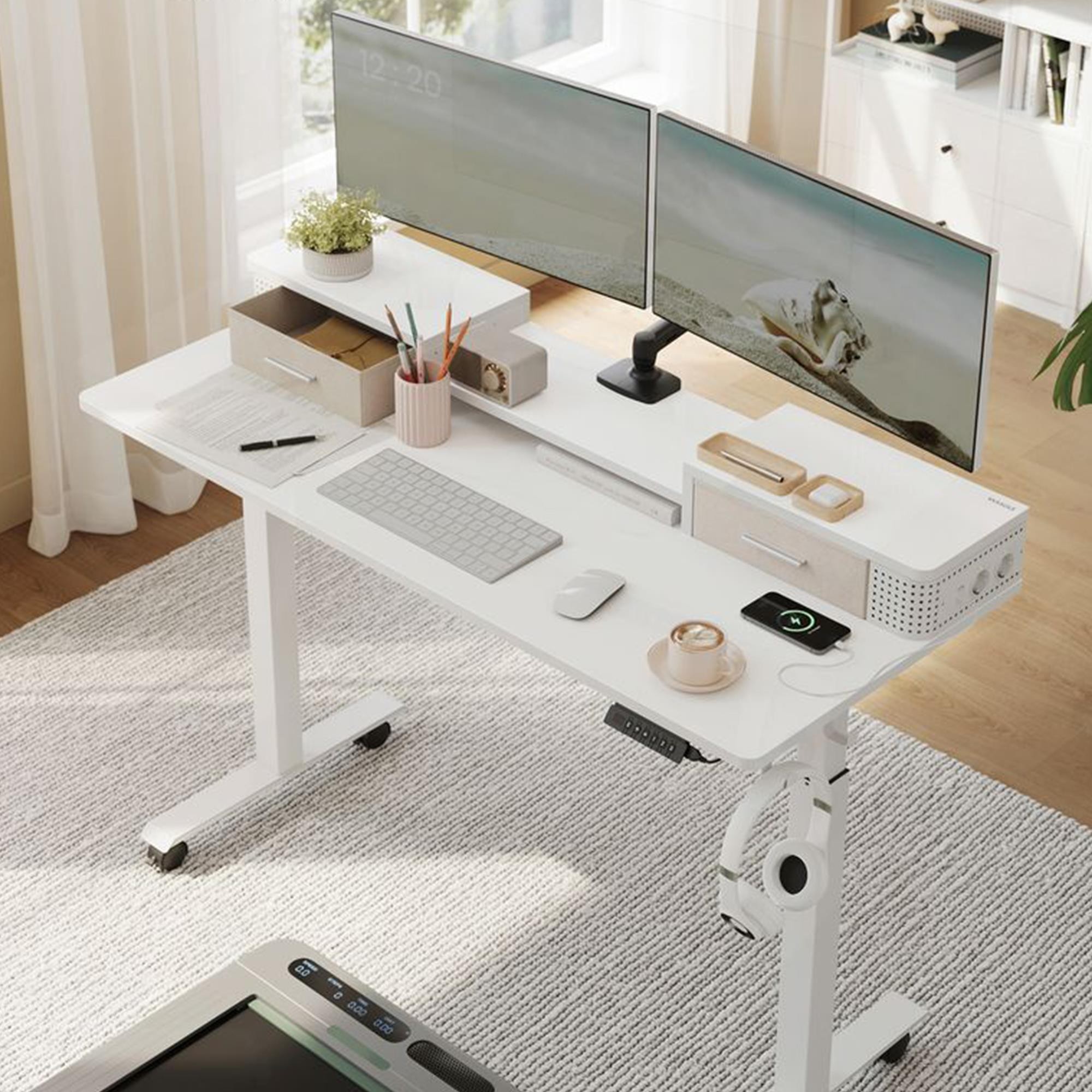 Mesa de Ordenador NEPAL, Ajustable en Altura, 140x60x72-120 cm, en color Blanco