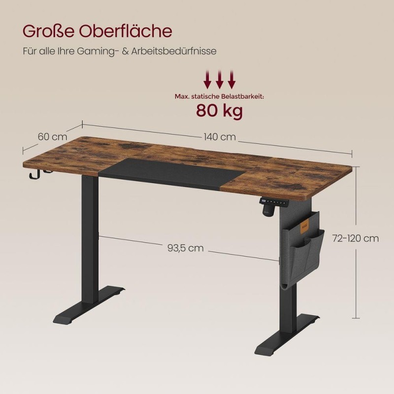Mesa Elevable SOLOMON, 140x60x72-120 cm, Blanco