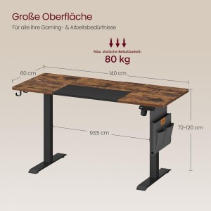 Mesa Elevable SOLOMON, 140x60x72-120 cm, Blanco