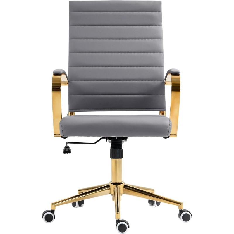 Silla de Oficina KENNETH, Estructura Metálica Dorada, en Piel Negro